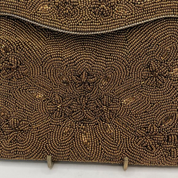 Exquisite Gold Tone Beaded Handbag with Beaded Handle 1970s Fashion Glamourcore - Picture 2 of 9